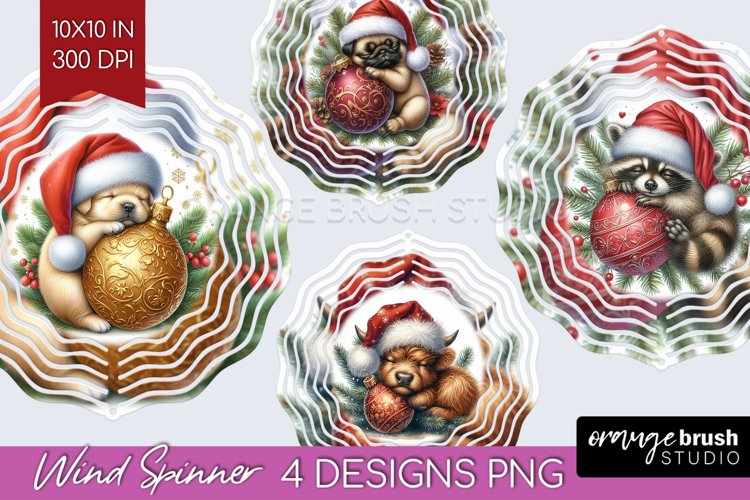 Christmas Animals Wind Spinner Sublimation PNG - Cute Round example image 1