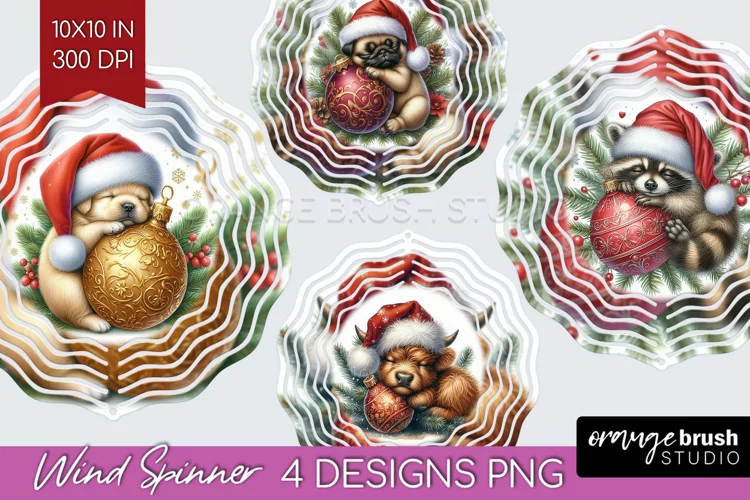 Christmas Animals Wind Spinner Sublimation PNG - Cute Round