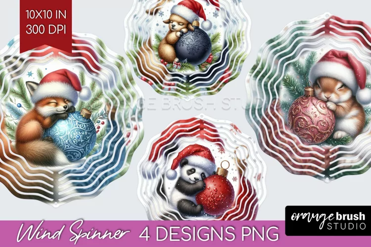 Christmas Animals Wind Spinner Sublimation PNG - Cute Round