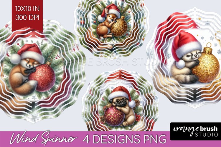 Christmas Animals Wind Spinner Sublimation PNG - Cute Round example image 1