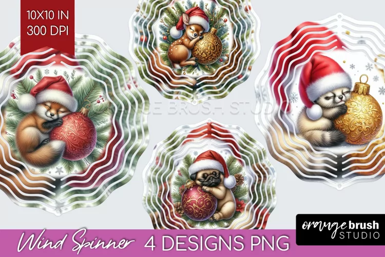 Christmas Animals Wind Spinner Sublimation PNG - Cute Round