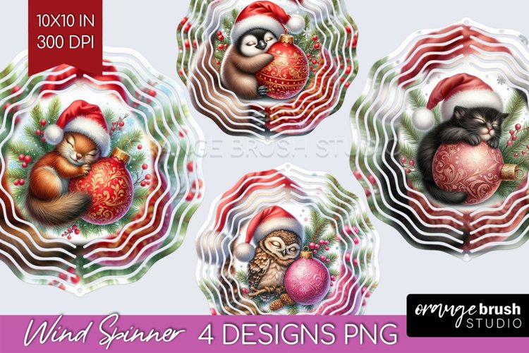 Christmas Animals Wind Spinner Sublimation PNG - Cute Round example image 1
