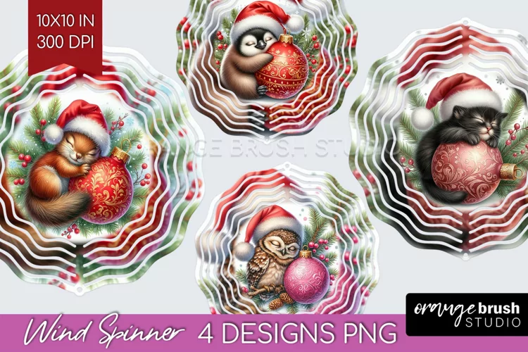 Christmas Animals Wind Spinner Sublimation PNG - Cute Round
