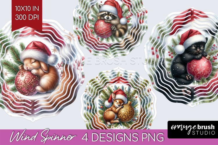 Christmas Animals Wind Spinner Sublimation PNG - Cute Round example image 1
