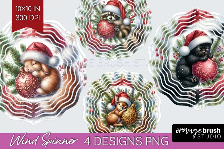 Christmas Animals Wind Spinner Sublimation PNG - Cute Round