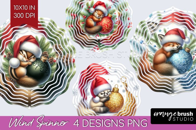 Christmas Animals Wind Spinner Sublimation PNG - Cute Round example image 1