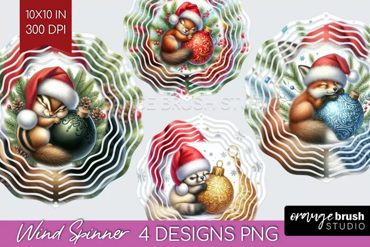 Christmas Animals Wind Spinner Sublimation PNG - Cute Round