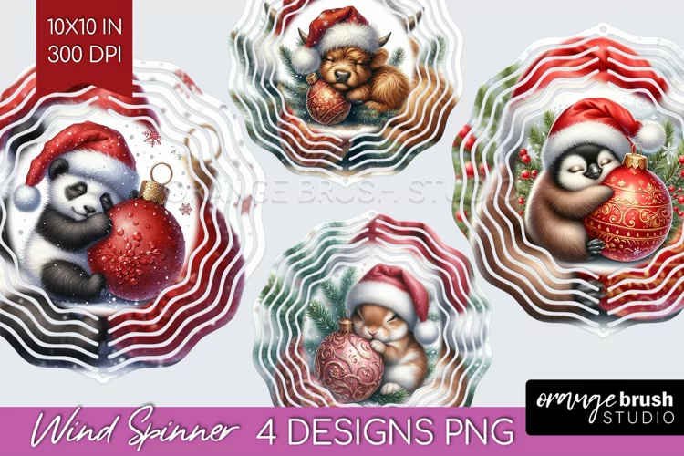 Christmas Animals Wind Spinner Sublimation PNG - Cute Round