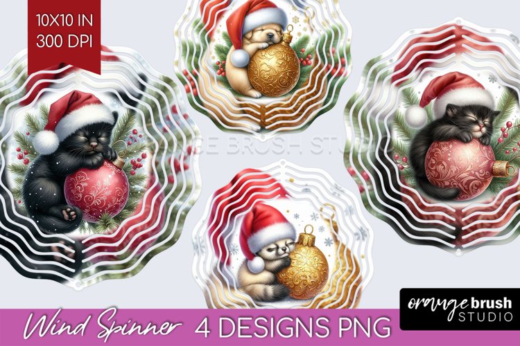 Christmas Animals Wind Spinner Sublimation PNG - Cute Round example image 1