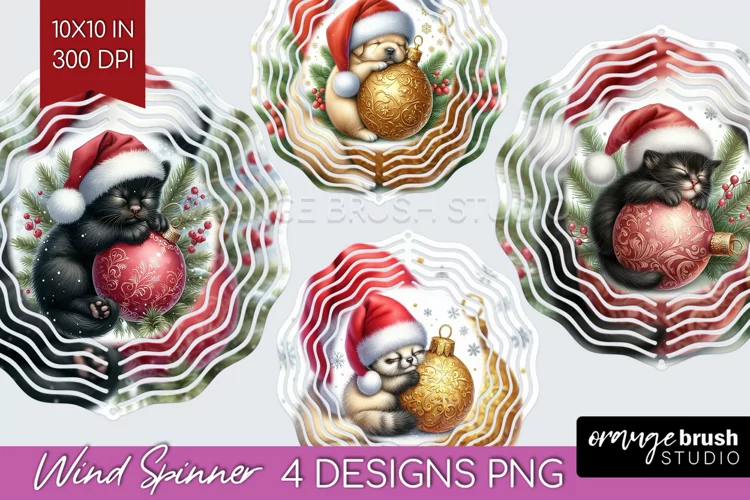 Christmas Animals Wind Spinner Sublimation PNG - Cute Round