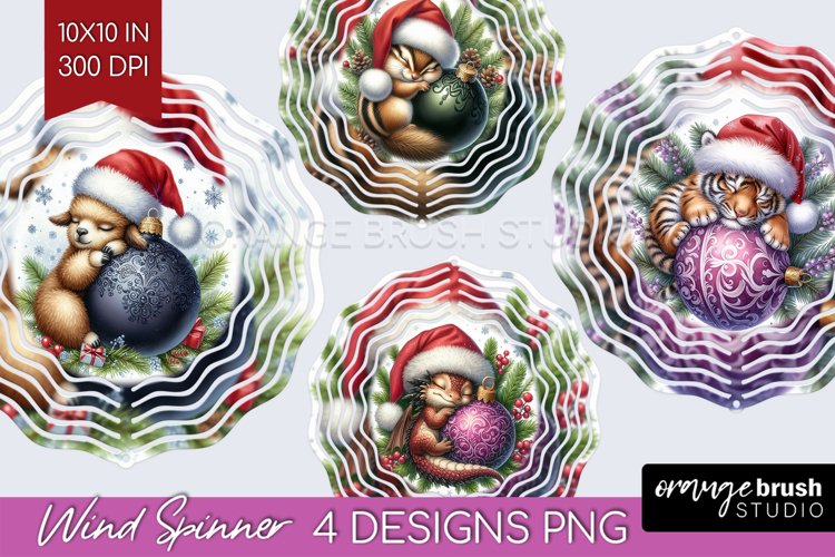 Christmas Animals Wind Spinner Sublimation PNG - Cute Round example image 1