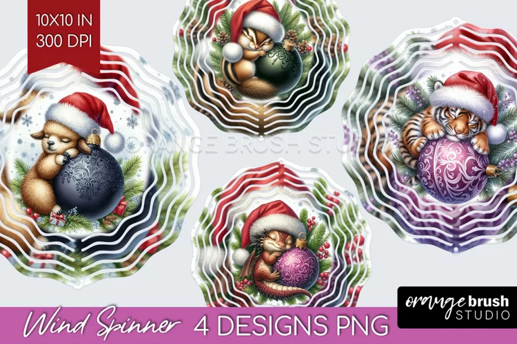 Christmas Animals Wind Spinner Sublimation PNG - Cute Round