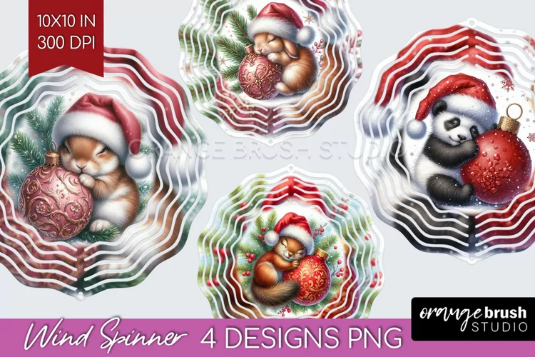 Christmas Animals Wind Spinner Sublimation PNG - Cute Round