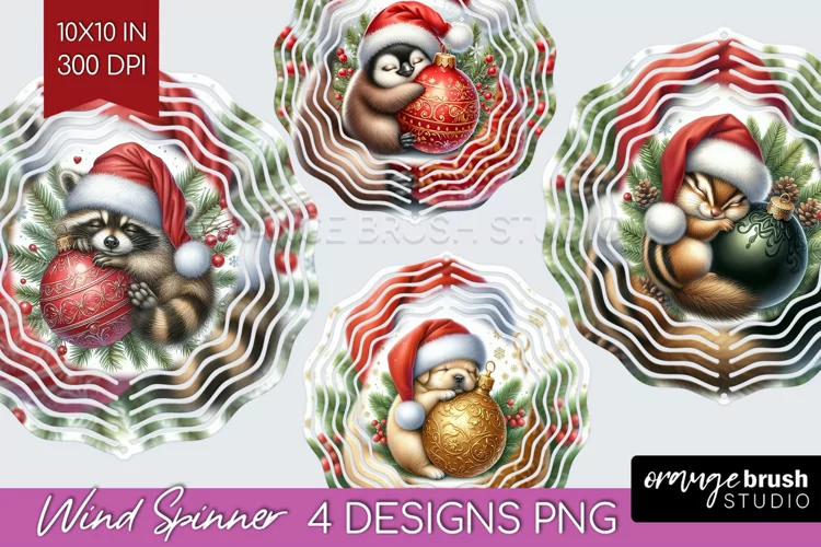 Christmas Animals Wind Spinner Sublimation PNG - Cute Round