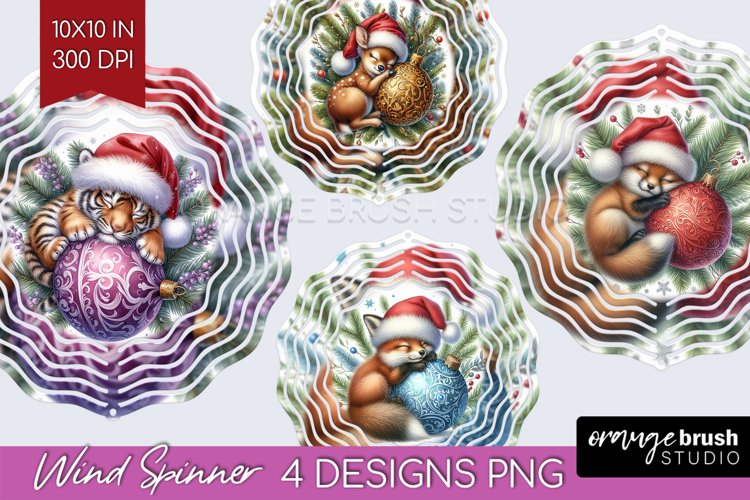 Christmas Animals Wind Spinner Sublimation PNG - Cute Round example image 1