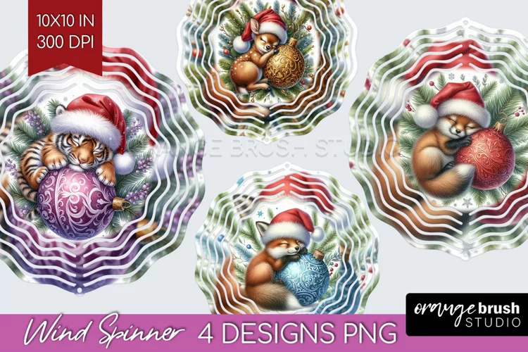 Christmas Animals Wind Spinner Sublimation PNG - Cute Round