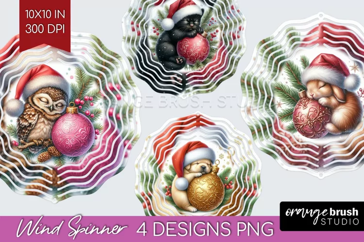 Christmas Animals Wind Spinner Sublimation PNG - Cute Round