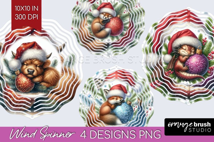 Christmas Animals Wind Spinner Sublimation PNG - Cute Round example image 1