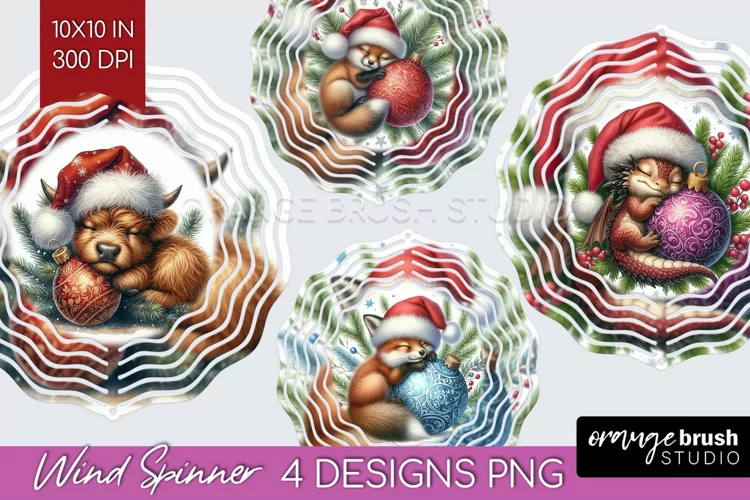 Christmas Animals Wind Spinner Sublimation PNG - Cute Round