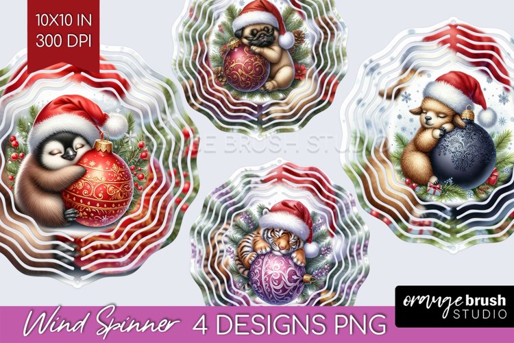 Christmas Animals Wind Spinner Sublimation PNG - Cute Round example image 1