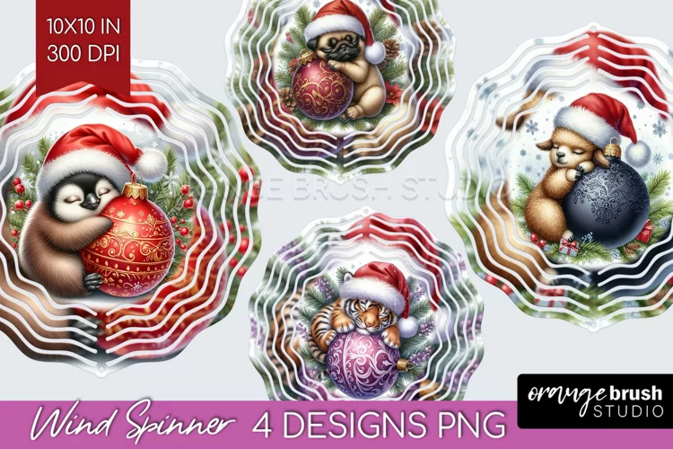 Christmas Animals Wind Spinner Sublimation PNG - Cute Round