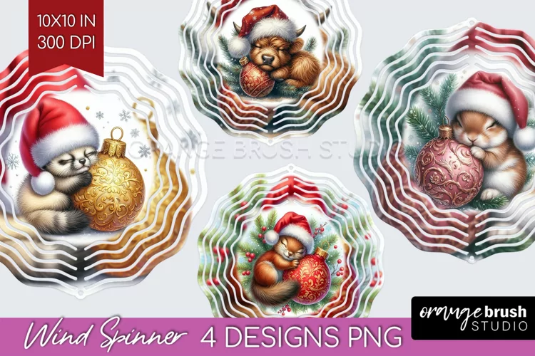 Christmas Animals Wind Spinner Sublimation PNG - Cute Round