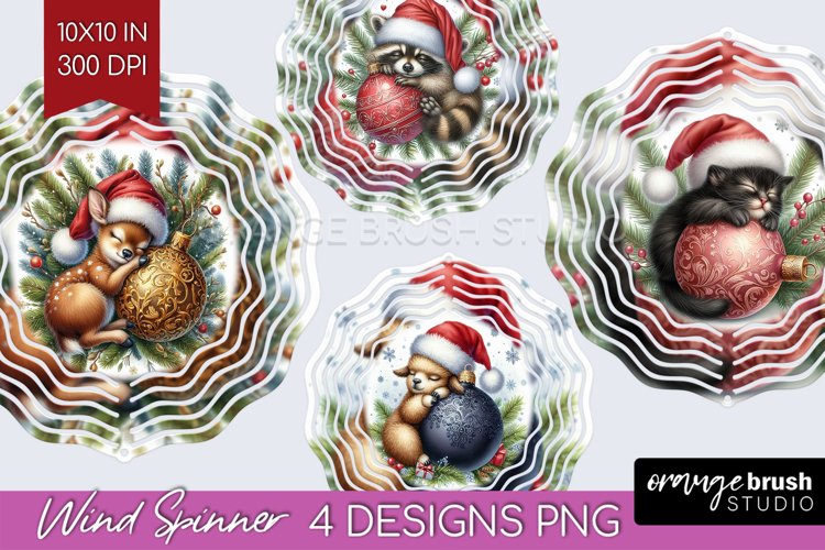 Christmas Animals Wind Spinner Sublimation PNG - Cute Round example image 1