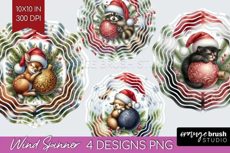 Christmas Animals Wind Spinner Sublimation PNG - Cute Round