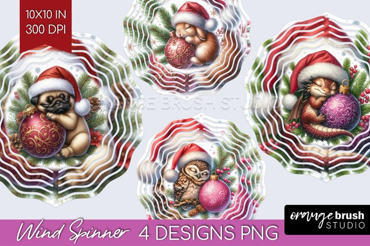 Christmas Animals Wind Spinner Sublimation PNG - Cute Round example image 1