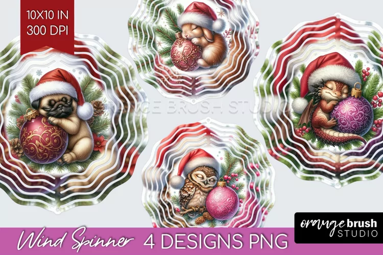 Christmas Animals Wind Spinner Sublimation PNG - Cute Round