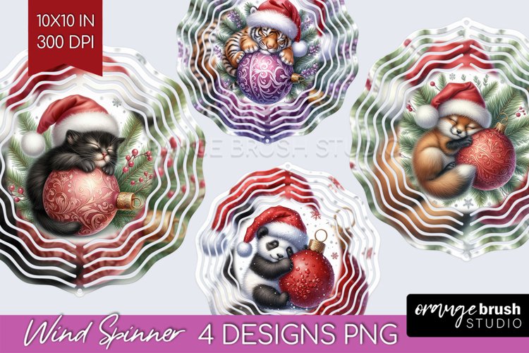 Christmas Animals Wind Spinner Sublimation PNG - Cute Round example image 1