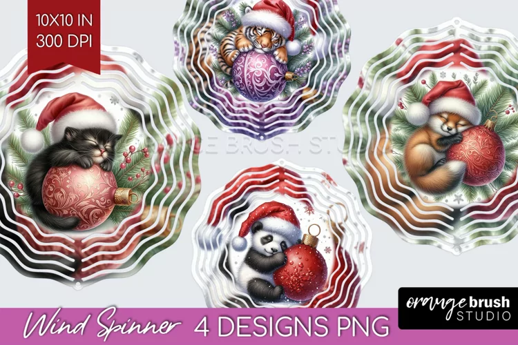 Christmas Animals Wind Spinner Sublimation PNG - Cute Round