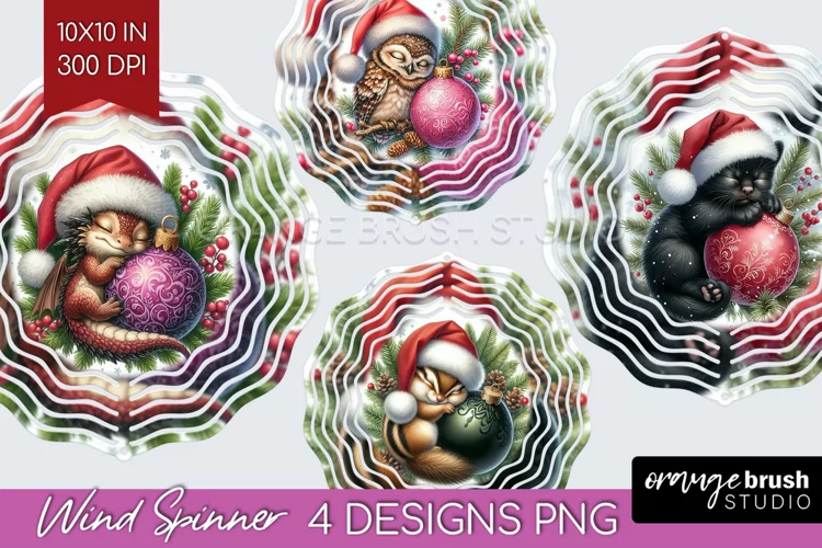 Christmas Animals Wind Spinner Sublimation PNG - Cute Round