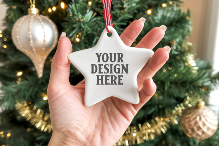Christmas Star Ceramic Ornament Mockup | Cozy Boho Holiday