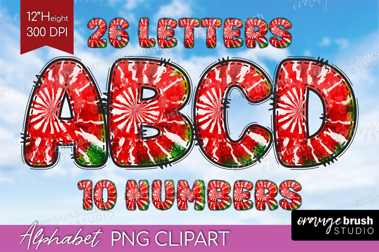 Christmas Doodle Alphabet Clipart - Tie Dye Letters PNG