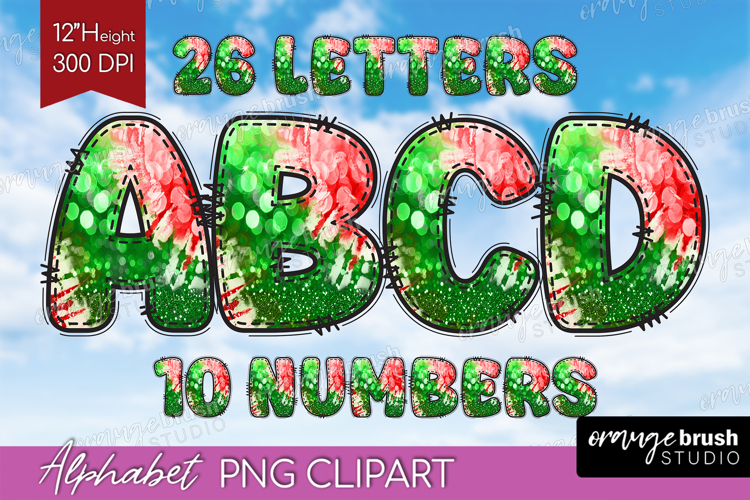Christmas Doodle Alphabet Clipart - Tie Dye Letters PNG