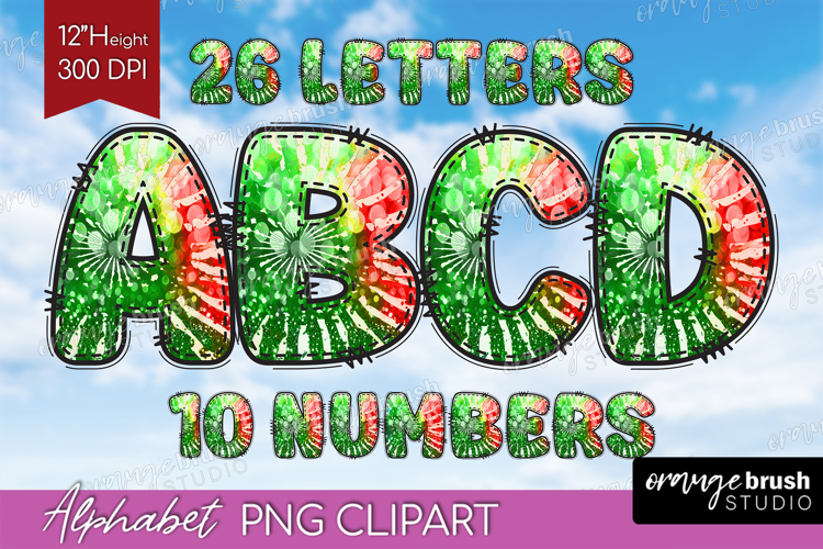 Christmas Doodle Alphabet Clipart - Tie Dye Letters PNG