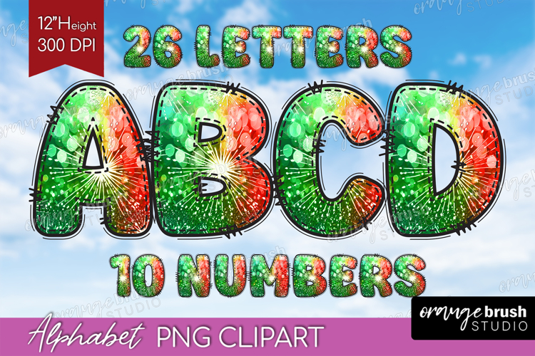 Christmas Doodle Alphabet Clipart - Tie Dye Letters PNG