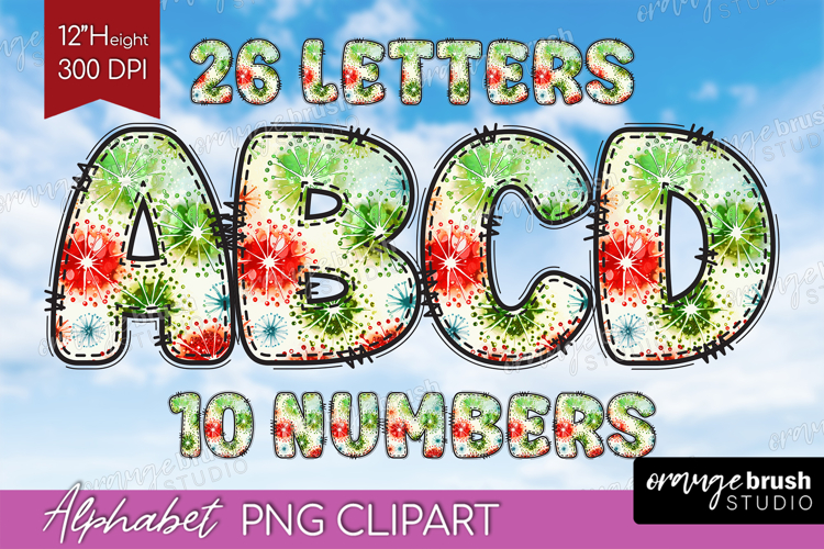 Christmas Doodle Alphabet Clipart - Tie Dye Letters PNG