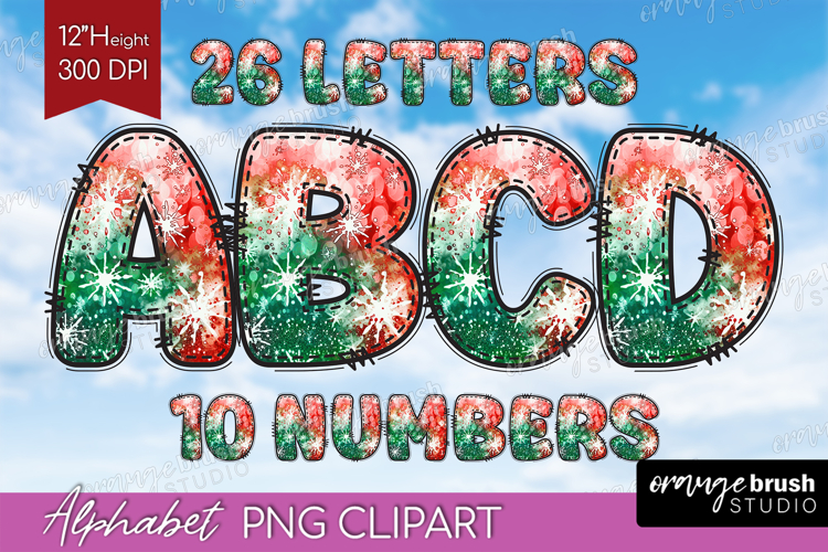 Christmas Doodle Alphabet Clipart - Tie Dye Letters PNG