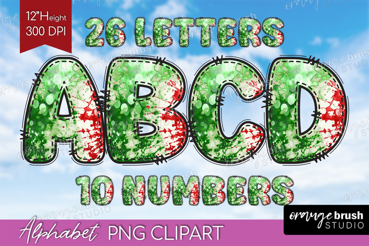 Christmas Doodle Alphabet Clipart - Tie Dye Letters PNG