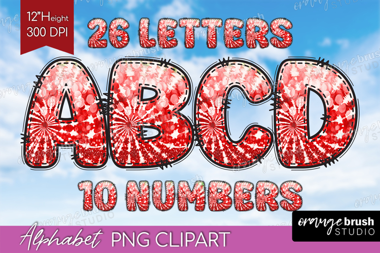 Christmas Doodle Alphabet Clipart - Tie Dye Letters PNG