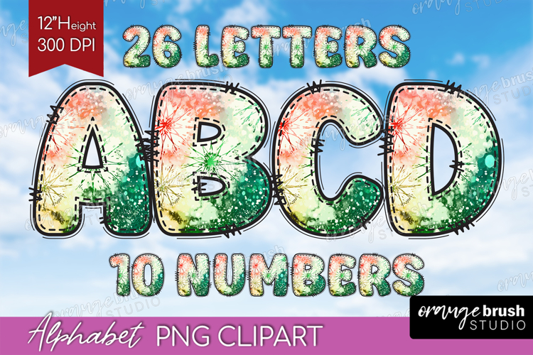 Christmas Doodle Alphabet Clipart - Tie Dye Letters PNG