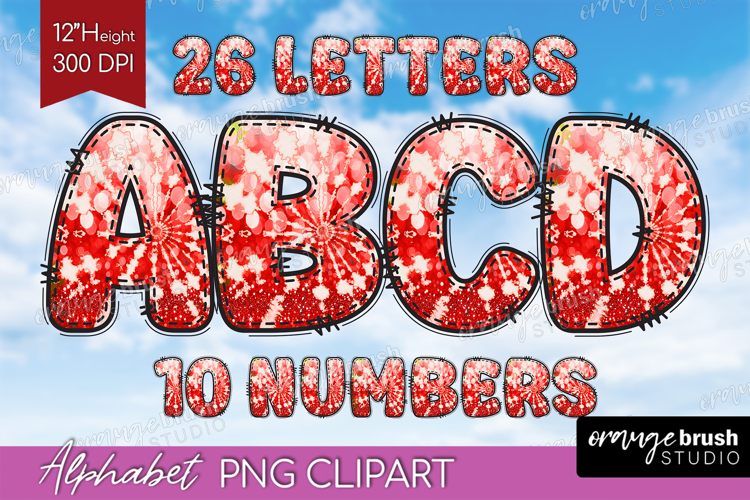 Christmas Doodle Alphabet Clipart - Tie Dye Letters PNG
