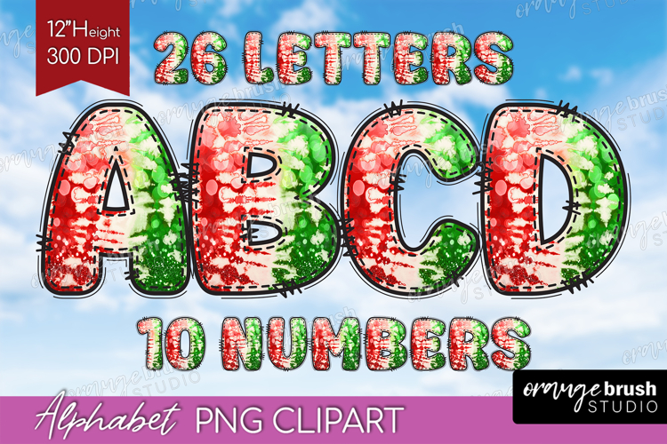 Christmas Doodle Alphabet Clipart - Tie Dye Letters PNG