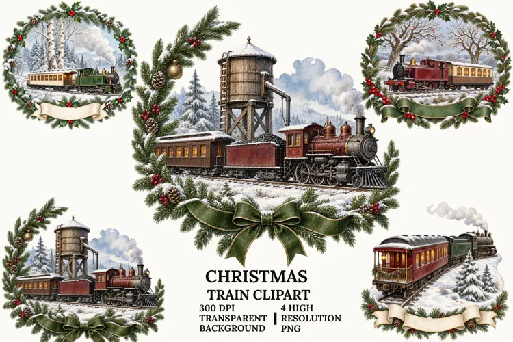 Christmas Round Clipart Rustic Winter Home and Nativity PNG