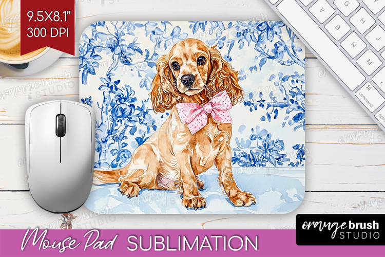 Cocker Spaniel Dog Mouse Pad Sublimation Blue Toile Mousepad