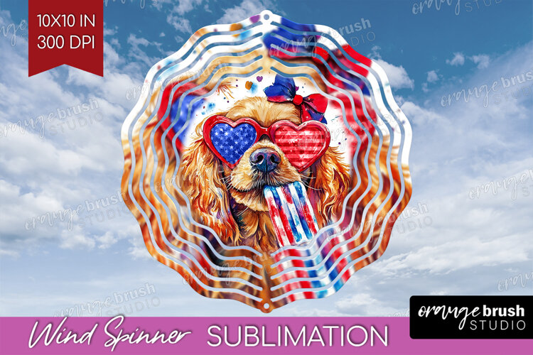Cocker Spaniel Dog Wind Spinner Sublimation PNG 4th Of July example image 1