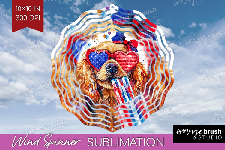 Cocker Spaniel Dog Wind Spinner Sublimation PNG 4th Of July