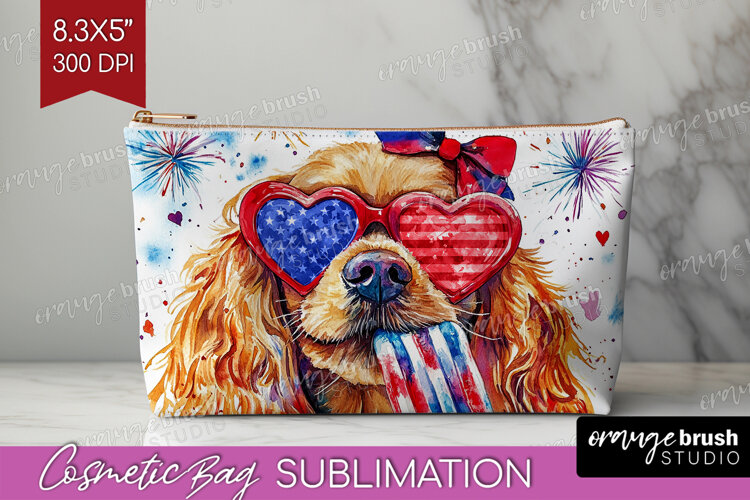 Cocker Spaniel Dog Cosmetic Bag 4th Of July Makeup Bag PNG example image 1